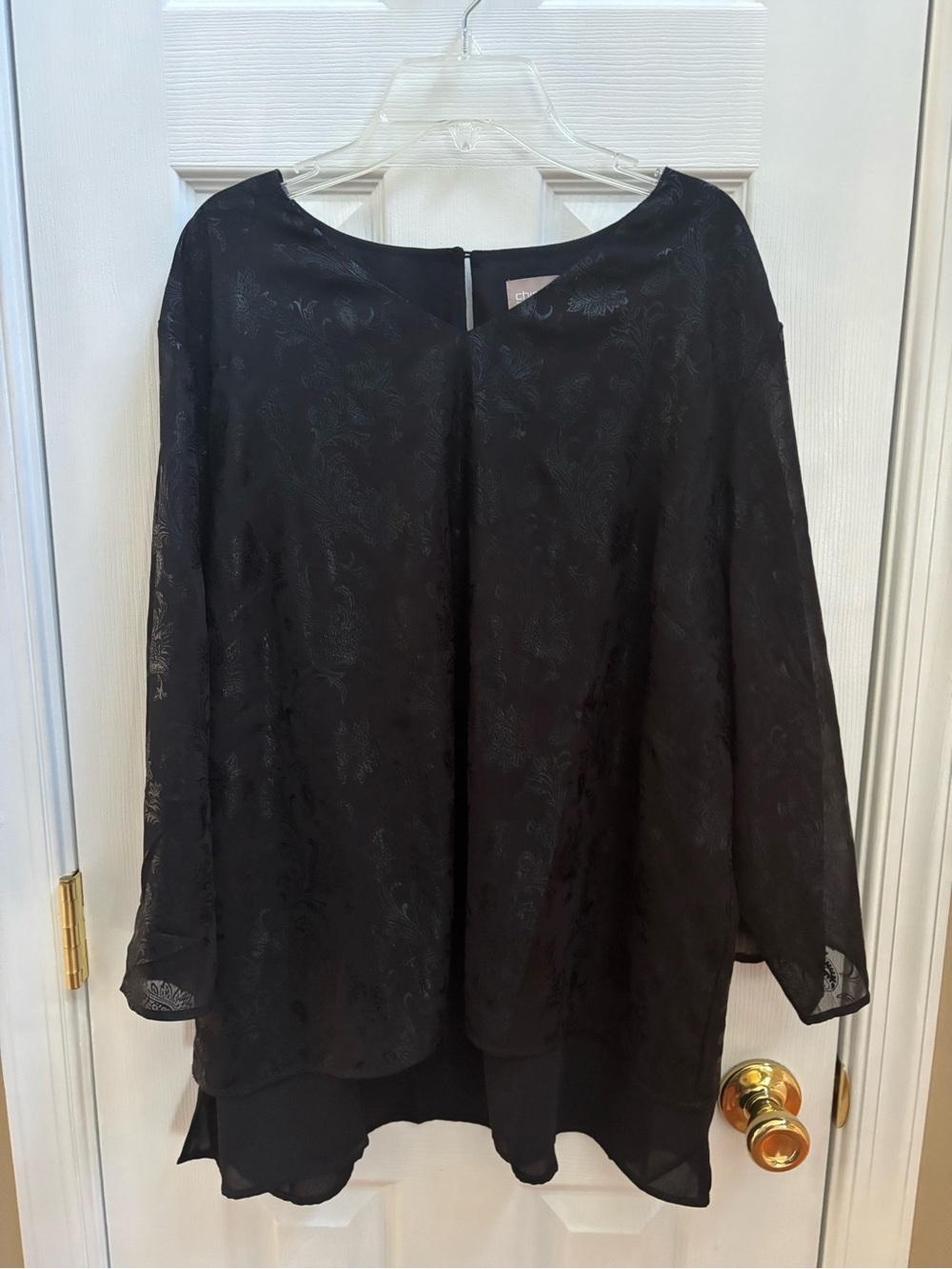 Chico’s Woman’s Black Floral Layer Top Tunic Size 3 (xl/16), EUC